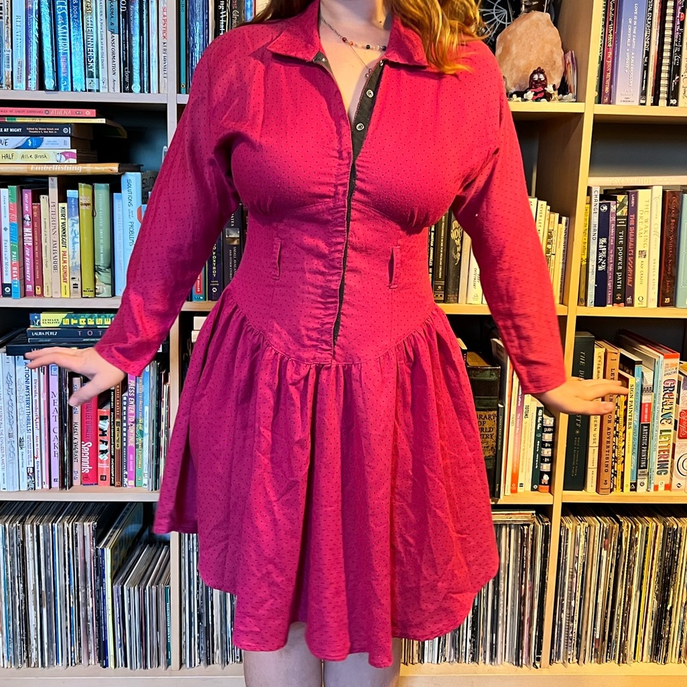 vintage 80s pink polka dot corset Barbie dress